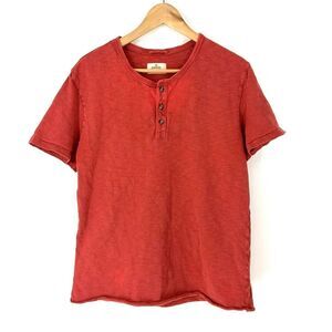 Marine Layer Henley Shirt Medium Mens Red Slub Cotton Short Sleeve Tee Casual